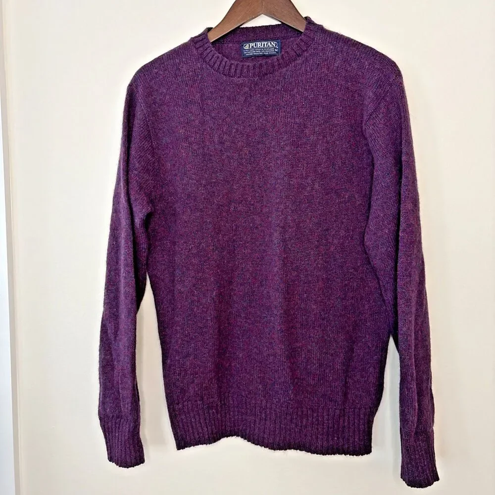 VTG Puritan Shetland Wool Sweater Mens M Purple Navy Marled Scotland Grandpa